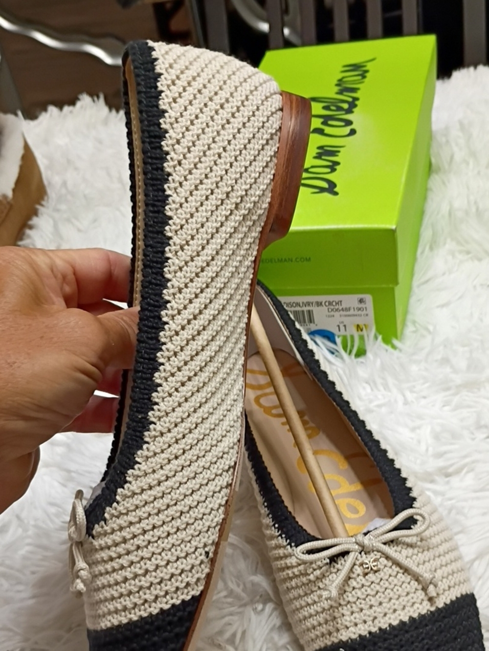 Sam Edelman Madison Ivory Black Crochet Flats Women's Sz 11 M 🌴 🆕 - Picture 4 of 7
